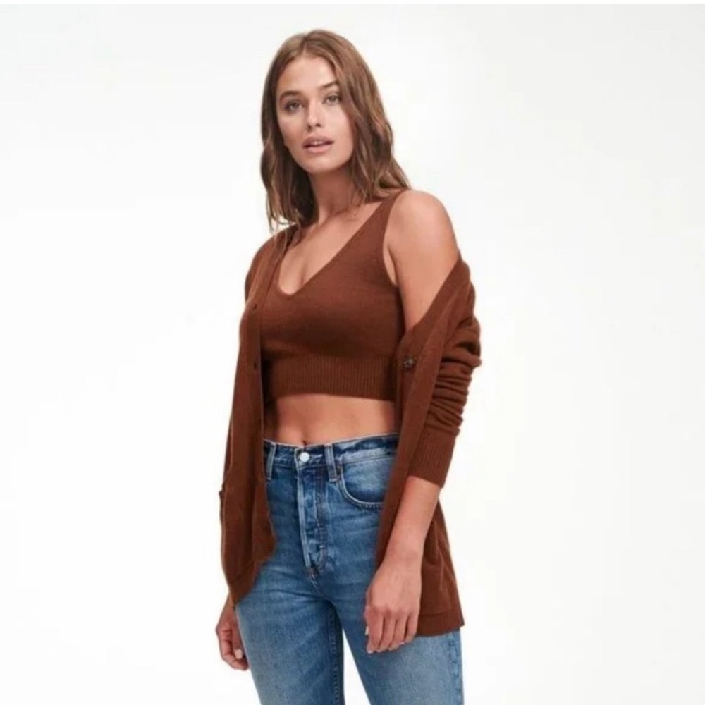 NAADAM Walnut Brown Cashmere Cropped Knit Sleeveless Sweater Tank: XL